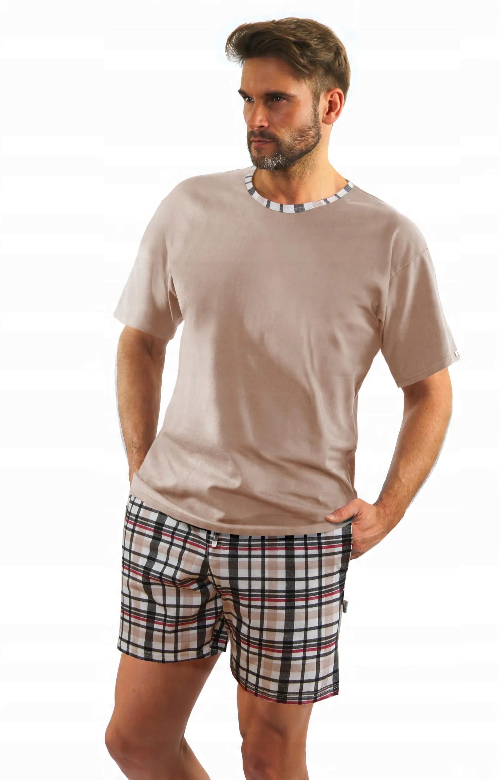 Sesto Senso Pánské pyžamo Krátké 2187/27 Latte 4XL