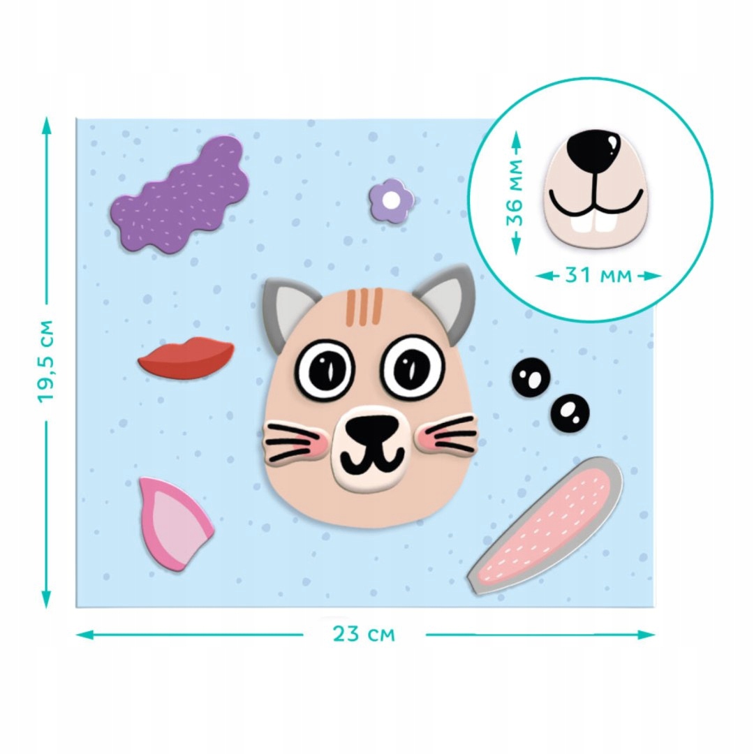 GRA MAGNETYCZNA EDUKACYJNA "ZWIERZĘCE TWARZE" KOLOROWY ZESTAW 77 Wiek dziecka 3 lata +