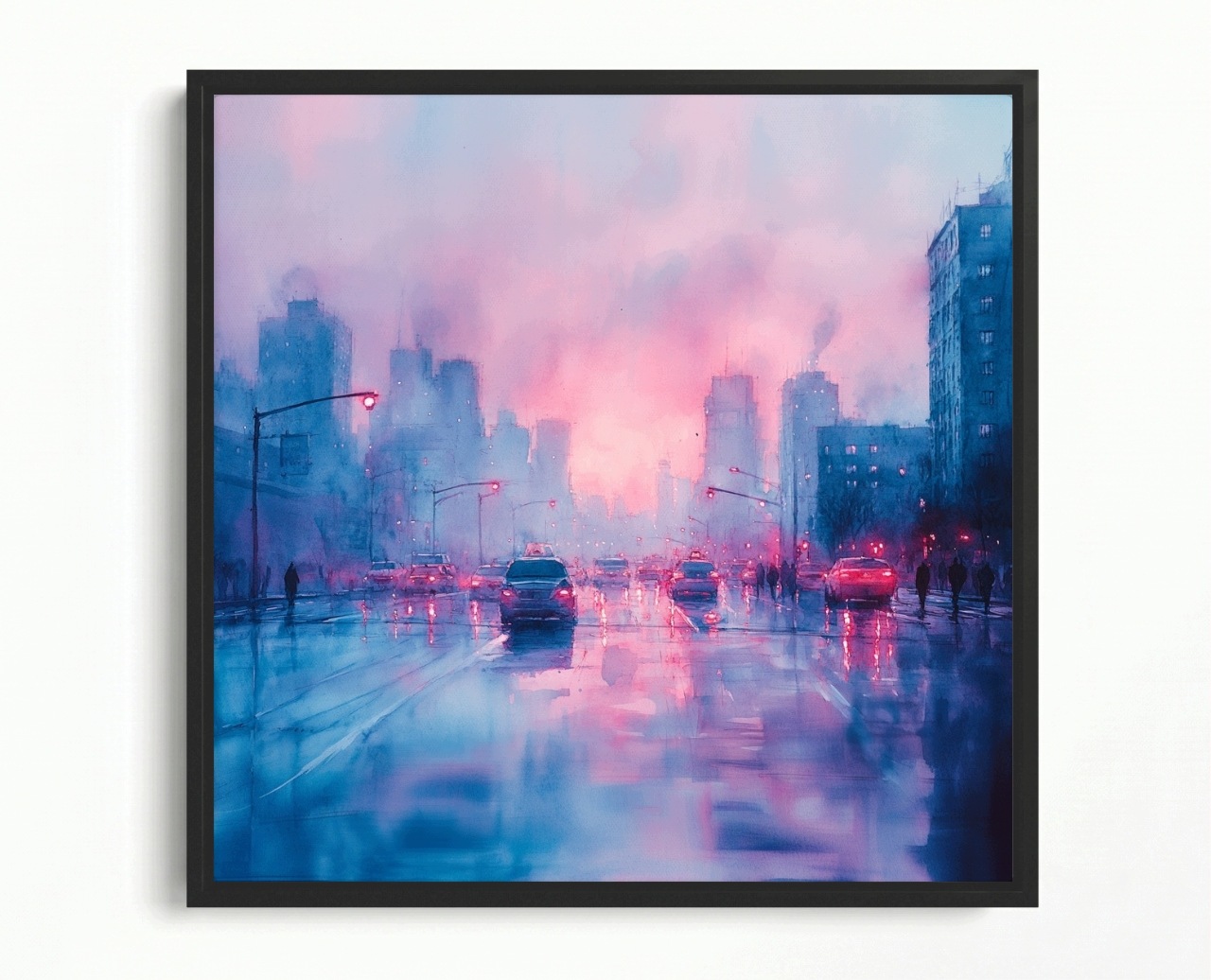 Obraz Rám Americká Krabička Pohled Město Ulice Mrakodrapy Auta Úsvit 60x60