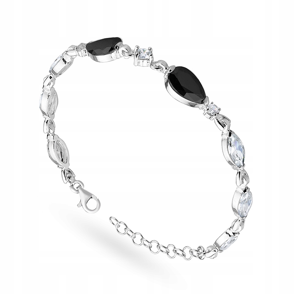 Krásný Dámský Náramek Ze Stříbra ryzost 925 S Černými Zirkony Krabička