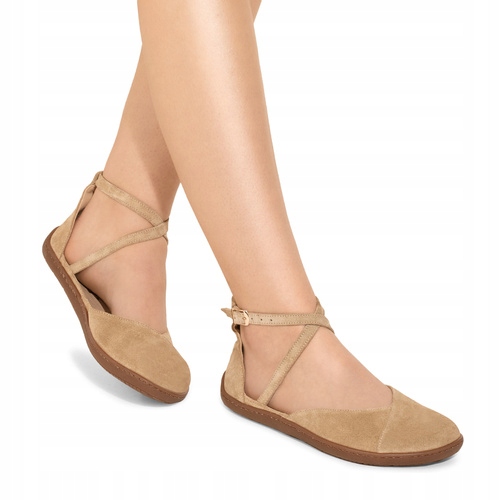 Brilu Polskie Damskie Skórzane Baleriny Z Paskami Barefoot Indie Beż 36