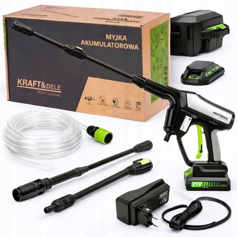 Kraft Akumulátorová Vysokotlaká Myčka 21V 3Ah Nastavitelná Výkonná Tryska