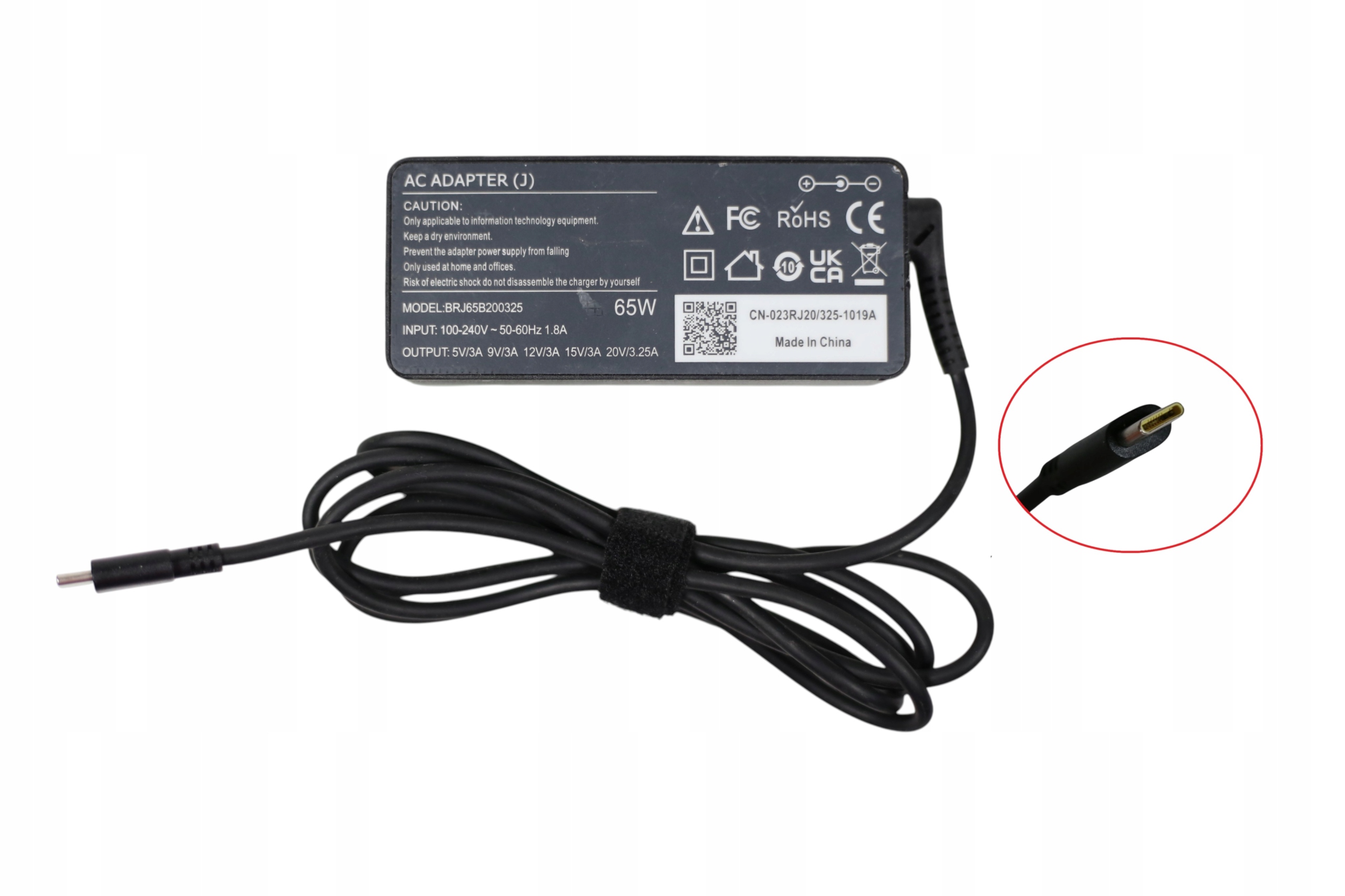 Ac Adapter 5-9-12-15-20V 3-3,25A 65W BRJ65B200325 Usb-c Czarny