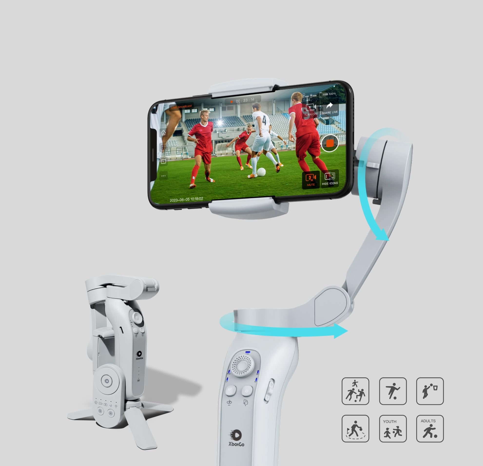 XBOTGO Pilot Zdalny Sportowy Gimbal Bluetooth Zasięg 15m Cztery Tryby — miniatura 6