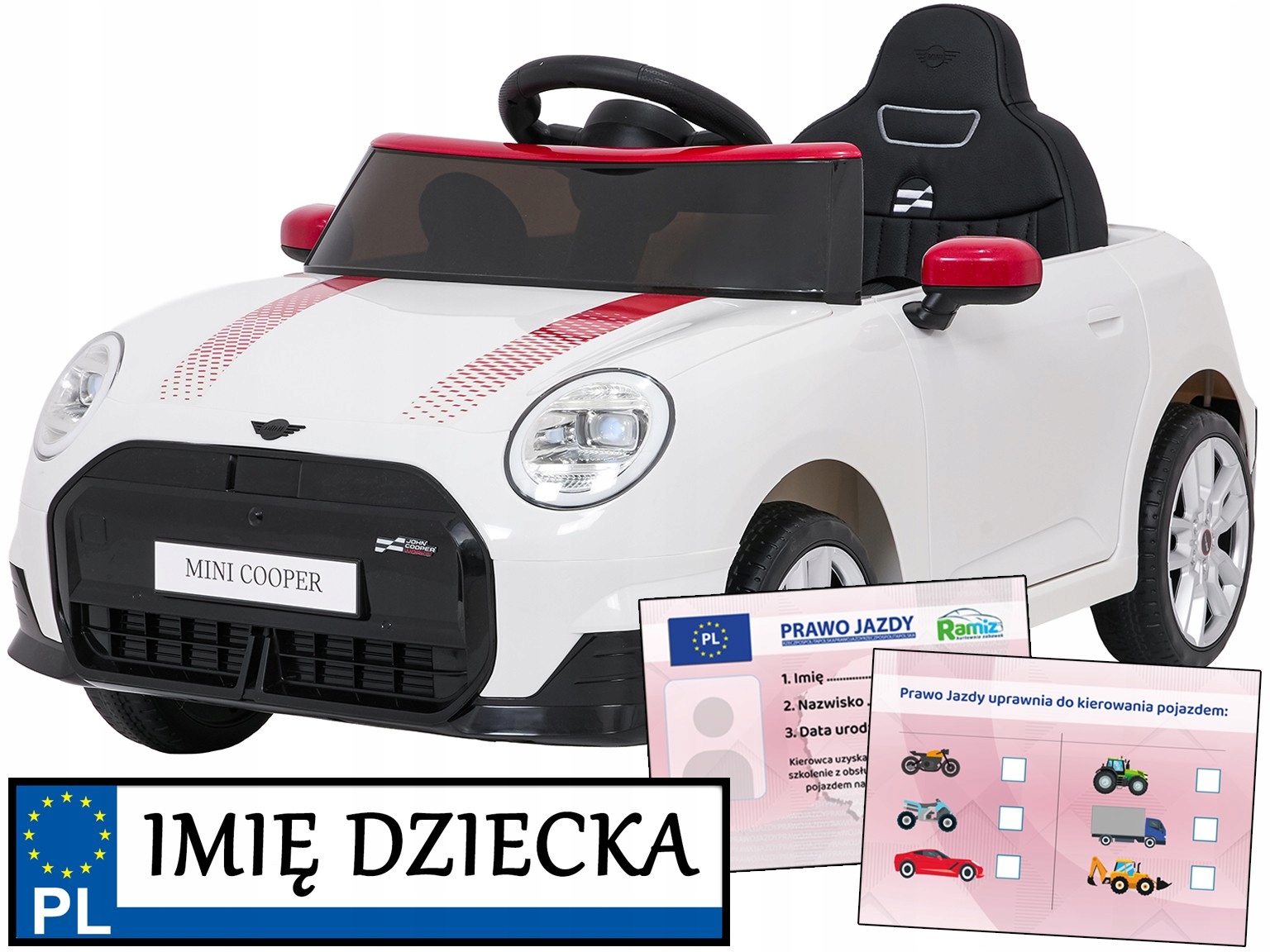 pojazd na akumulator Mini Cooper samochód na pilota dla dzieci Led Eva