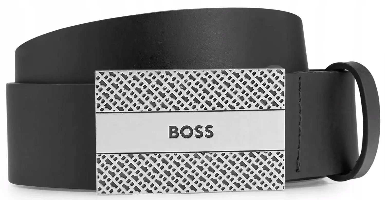 Pasek skórzany męski Hugo Boss czarny skórzany z klamra na bolec r. 105