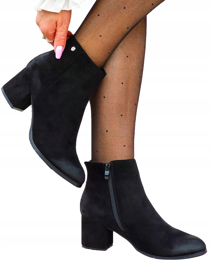 Klasyczne Zamszowe Botki Na Słupku Cloudy Ocieplane 39 Marka bez marki