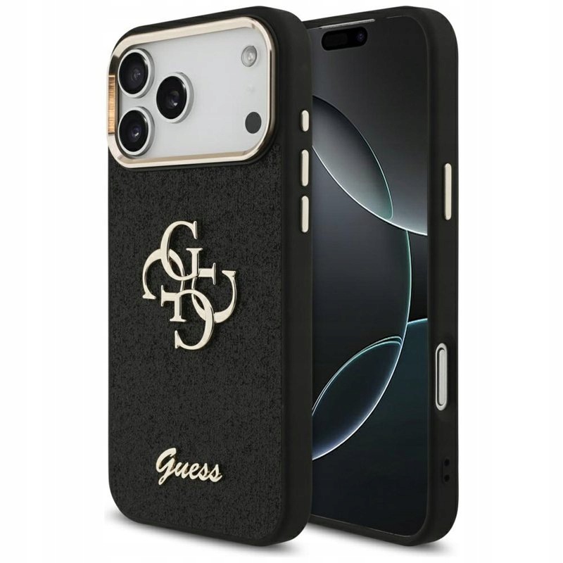 Guess Fixed Glitter Big 4G Metal Frame – Pouzdro pro iPhone 17 Pro Max (černé)