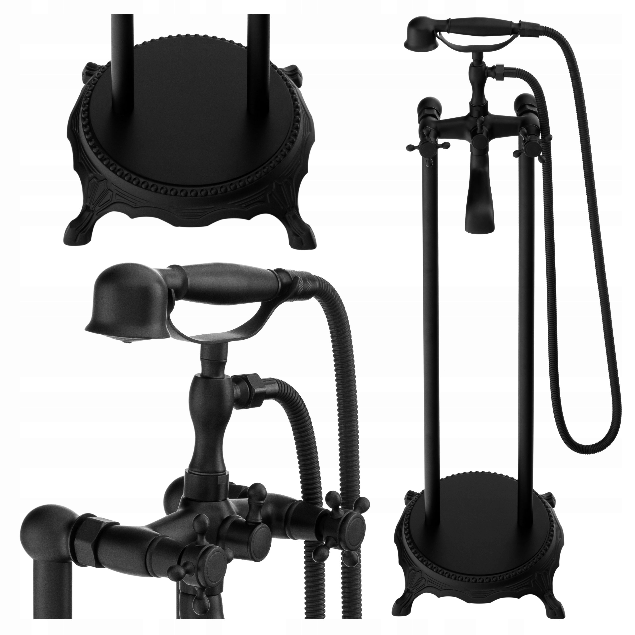 Volně Stojící Retro Dvoupáková Vanová Baterie Se Sluchátkem, Mosaz, Černá