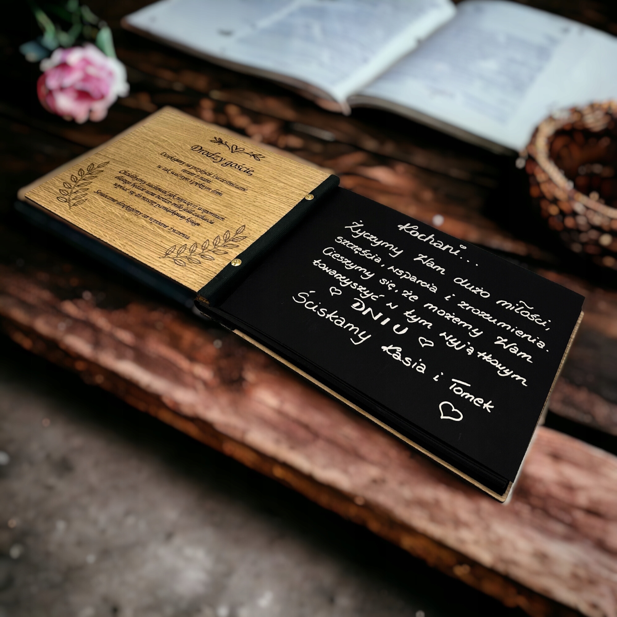 KSIĘGA GOŚCI na WESELE ŚLUB DREWNIANY ALBUM PAMIĄTKOWY Z GRAWEREM Kod producenta Księga gości wesele ślub drewniana życzenia