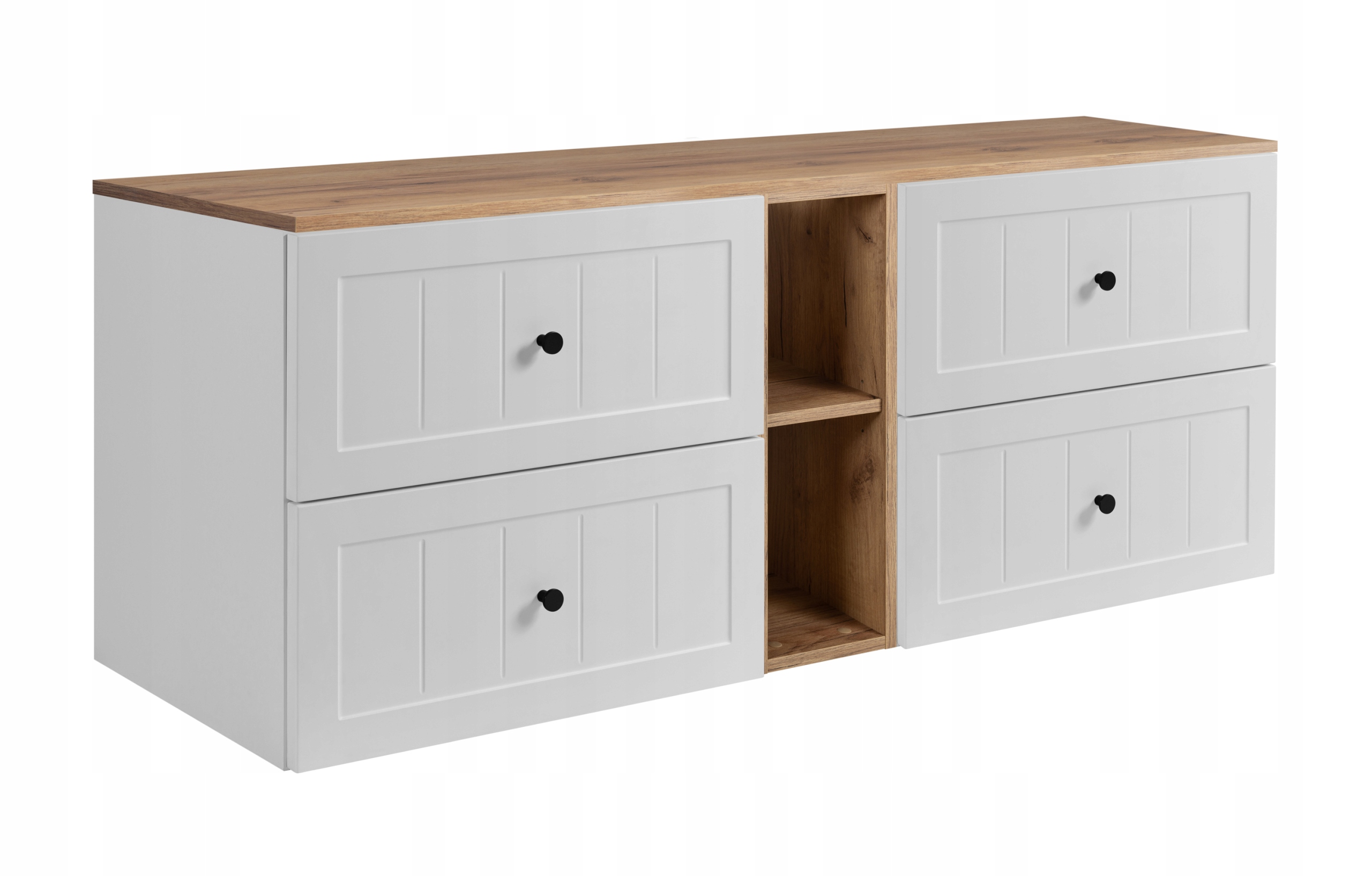 Koupelnová skříňka Pod Umyvadlo 140 bílá dub Frézovaná čela Mdf knoflíky