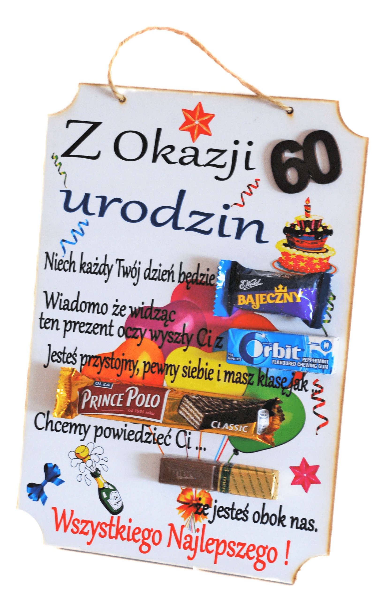 

Tabliczka Z Życzeniami I Słodkościami 60 Urodziny