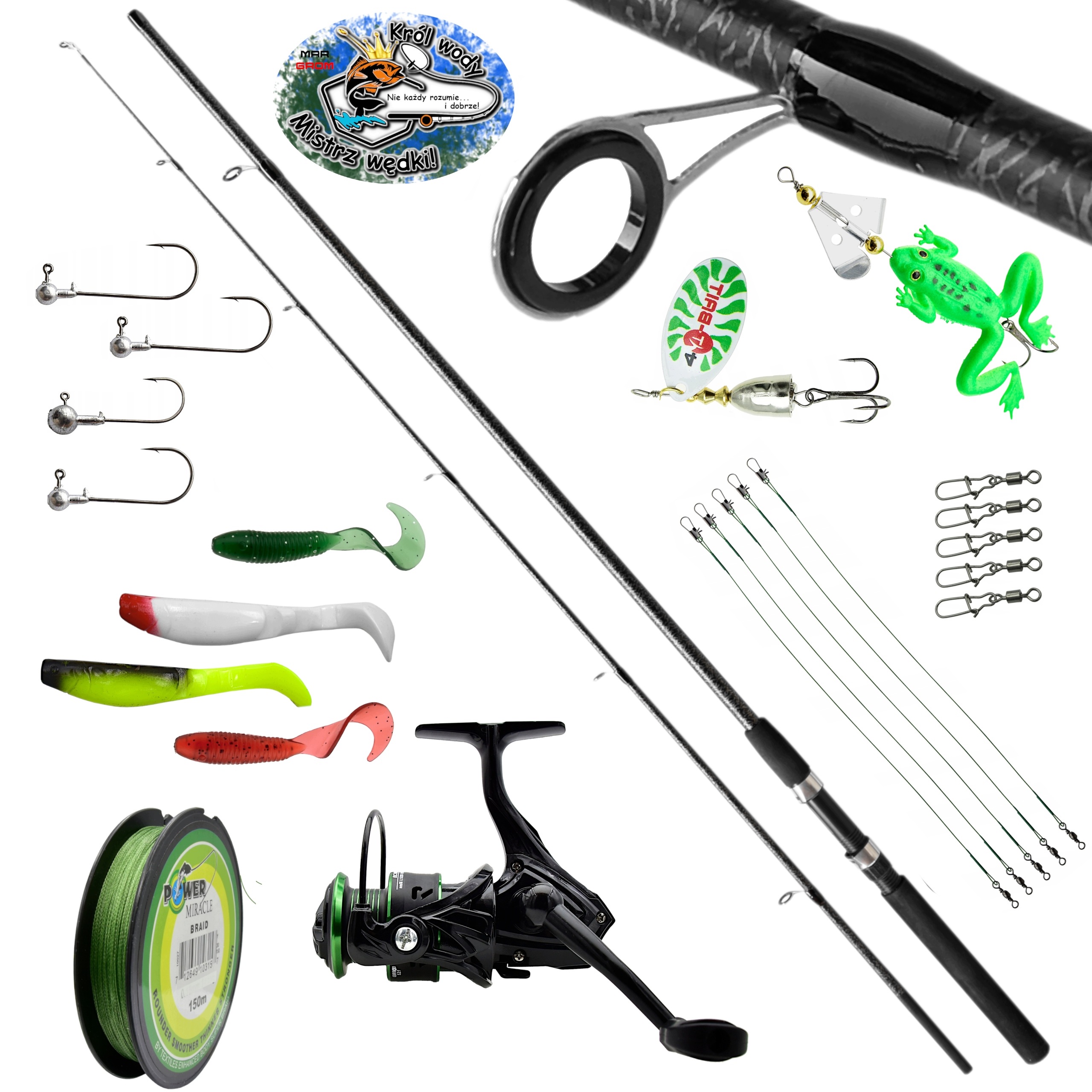 Zestaw Wędkarski Spinningowy 240 cm Fl Power Spin Kołowrotek Przynęty