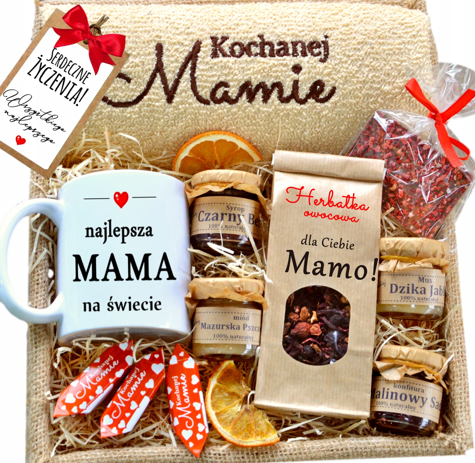 Levně Velký koš dárek pro maminku tatínka, med, sirup, čaj