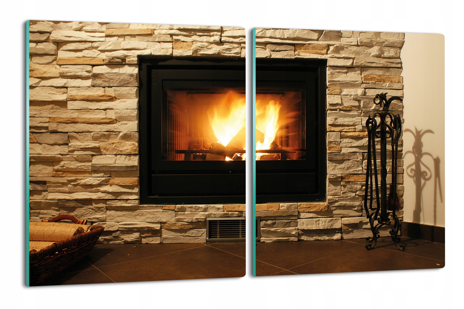 

splashback 2x 40x52 szklana Ściana kominek ogień