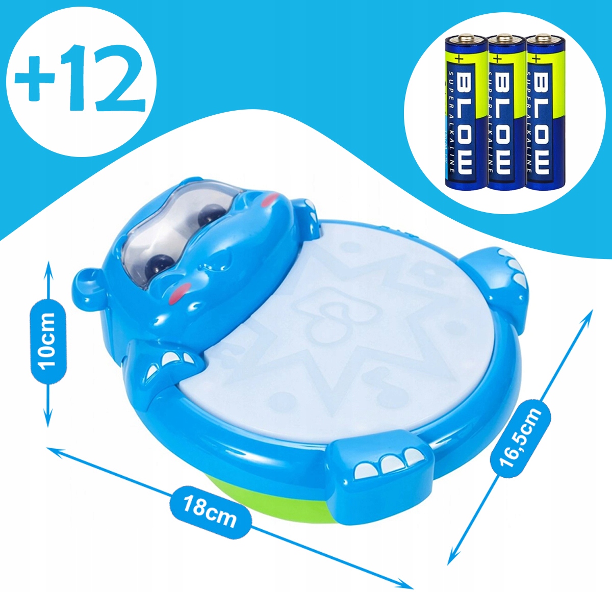 INTERAKTYWNY BĘBENEK DLA DZIECI HIPCIO MUZYCZNA ZABAWKA ŚWIATŁA + BATERIE Marka Stator