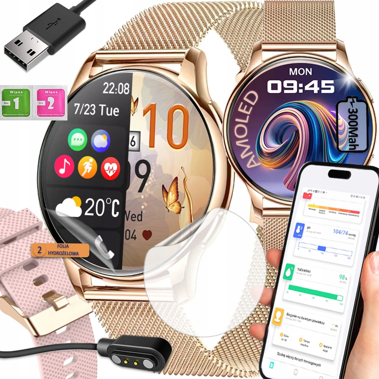 Okosóra női karóra Pl Menü Amoled Csatlakozások Akkumulátor 300 MAh 366x366
