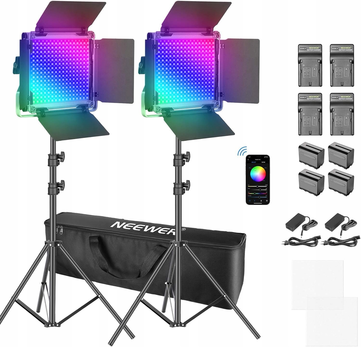 2x Diodová Studiová Lampa 660 Led Rgb Neewer 2 Kusy Stativů 3200-5600K