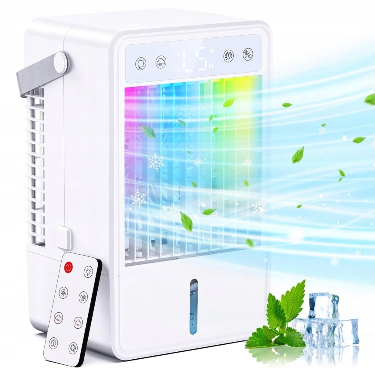 Klimatyzator przenośny 4w1 Led 5 prędkości 1500 ml zbiornik z pilotem