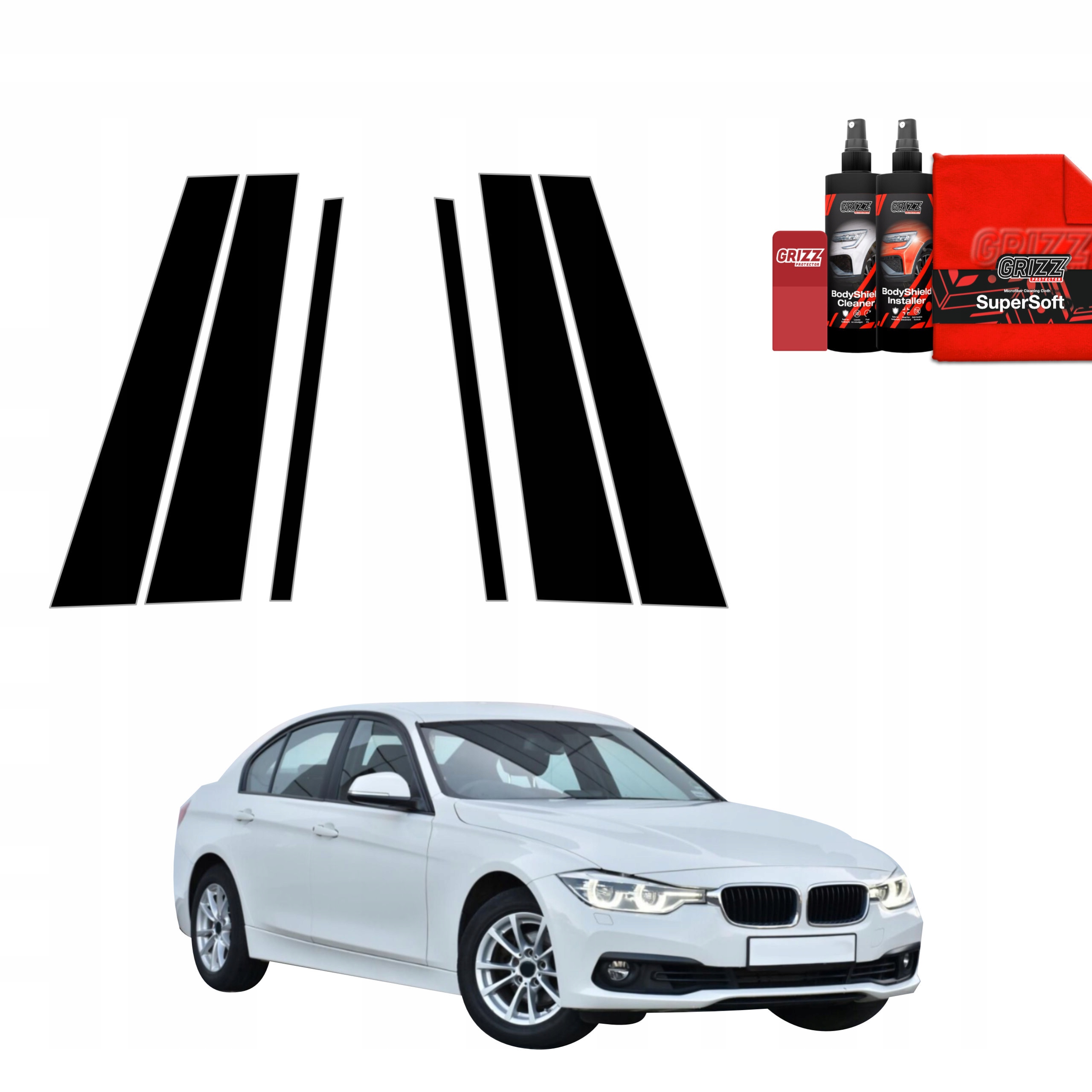 6v1 Černá fólie na sloupky pro Bmw 3 F30 Sedan LCI (2015-2018)
