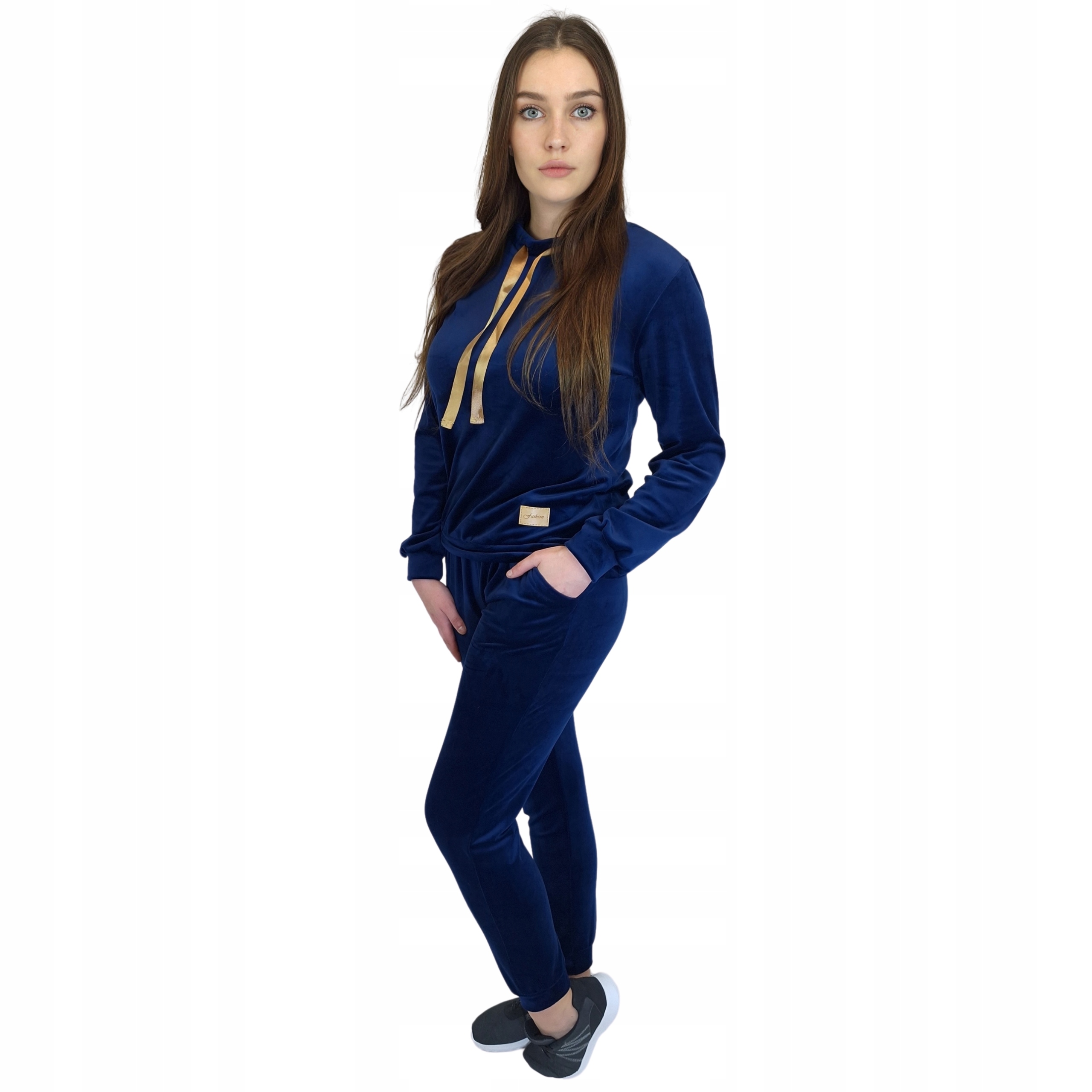 KOMPLET DAMSKI 2 CZĘSCIOWY DRES WELUROWY BLUZA I SPODNIE GRANATOWY ROZM. L Rozmiar L