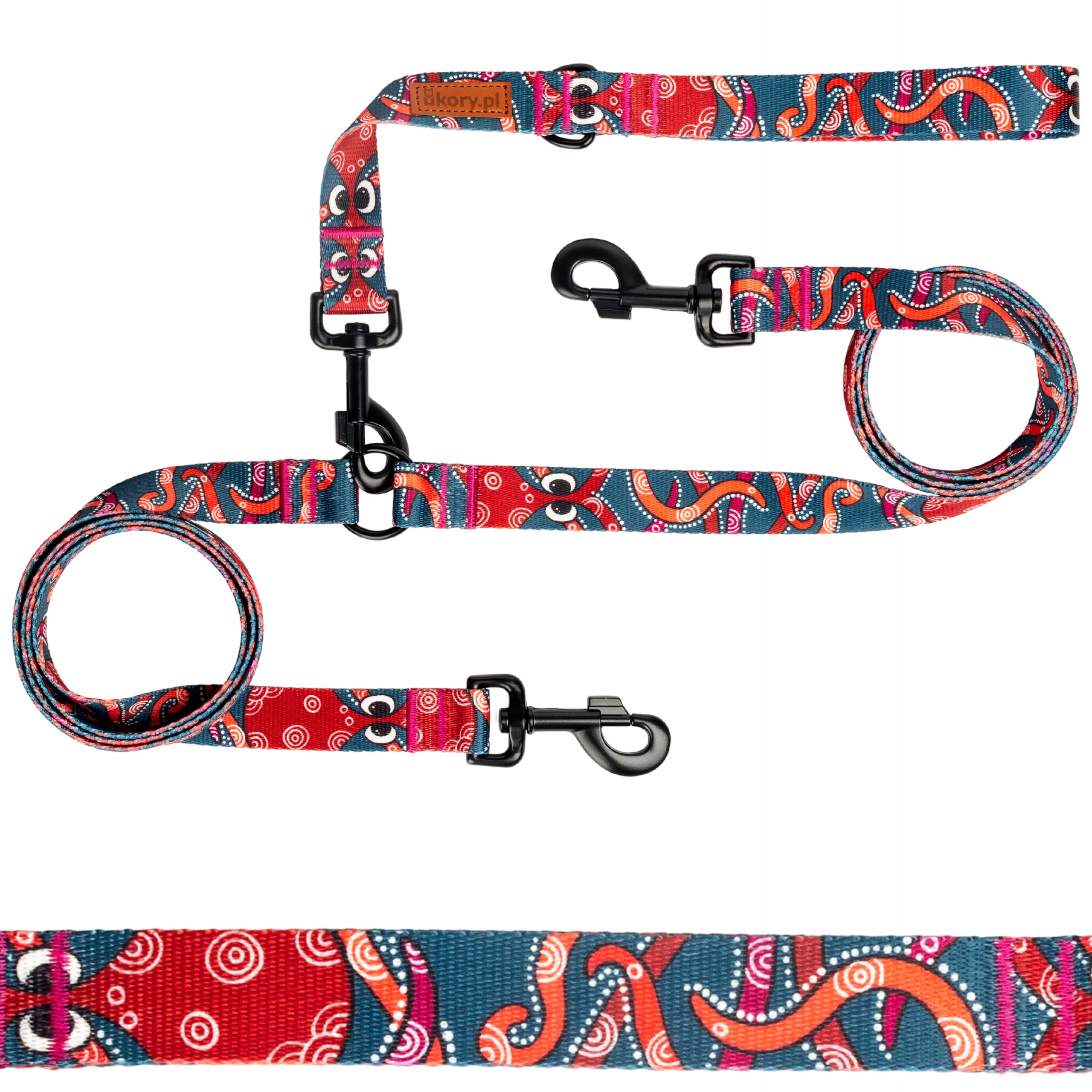 Dvojitá Vodítko rozdělovač Velcí Psi 1,78 m páska 2,5 cm Ukory Příšerky vzor