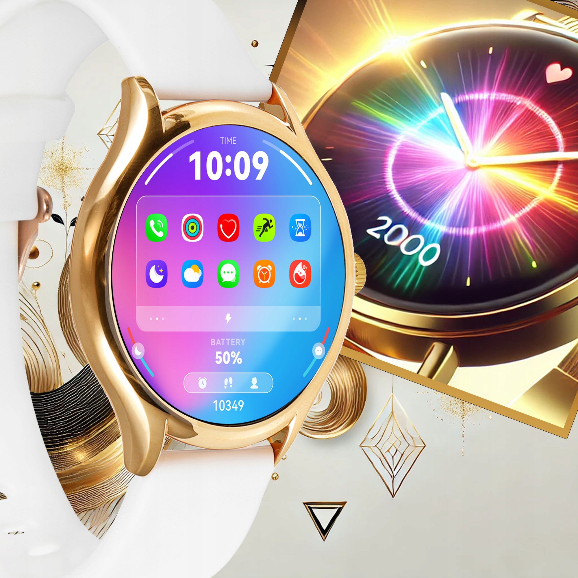 SMARTWATCH DAMSKI ZEGAREK PL MENU POWIADOMIENIA ROZMOWY SMART WATCH 3 PASKI Wysokość koperty 44.3 mm