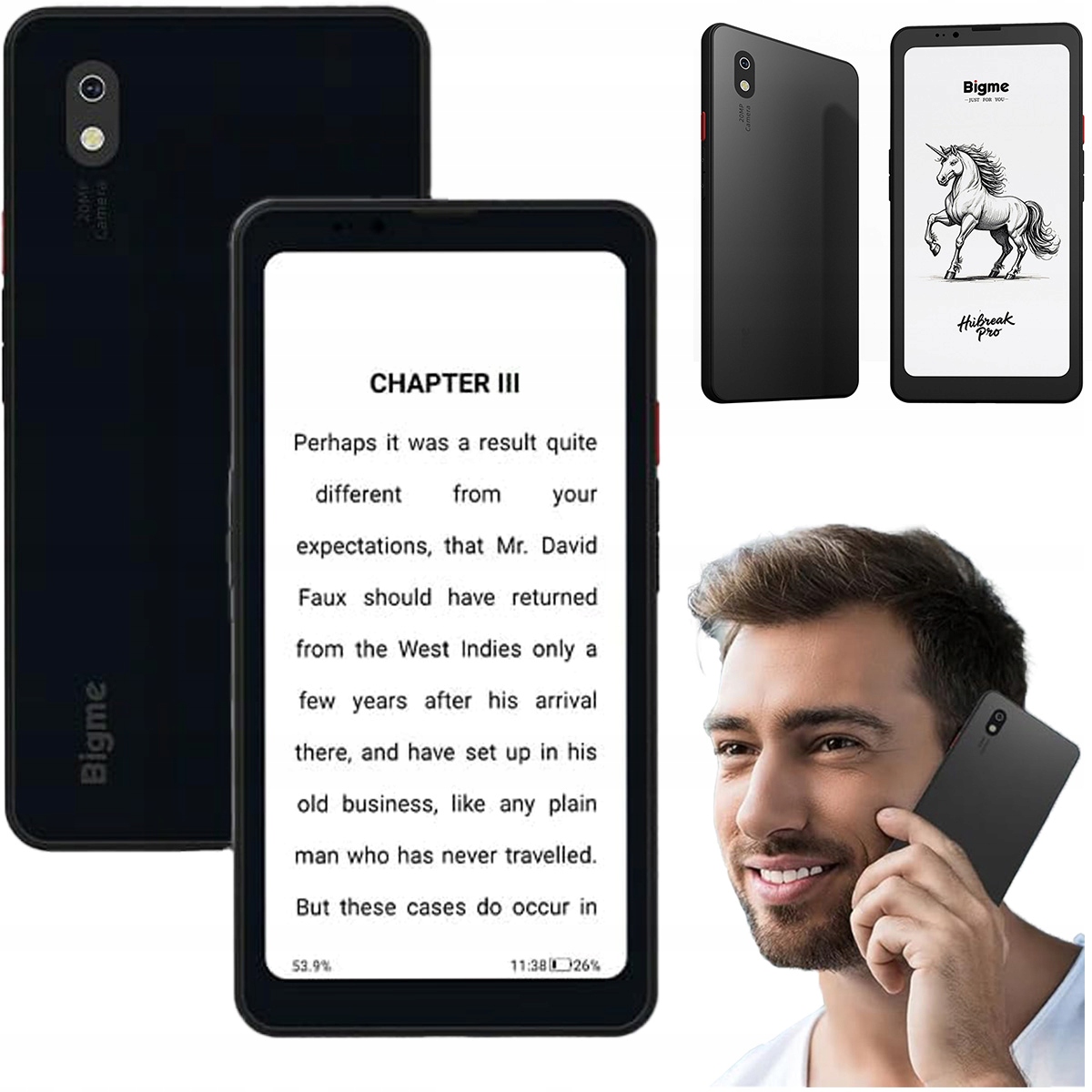 Bigme Hibreak Pro 2w1 Czytnik E-book Smartfon czarno biały 6,13" 8/256 Gb