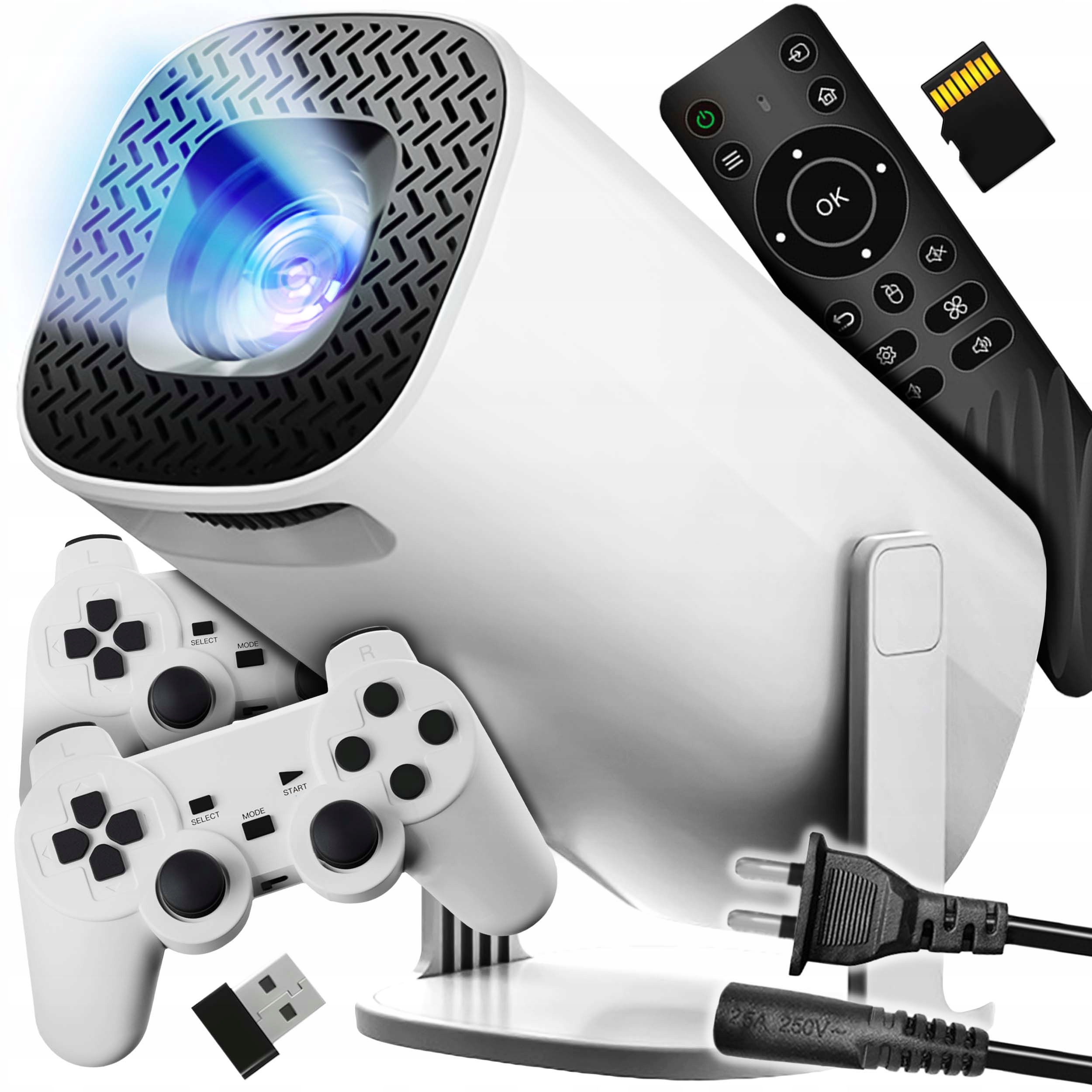 Projektor Android konzola Retro 20000 hier 2 pady Hdmi Usb WiFi Hd, biely