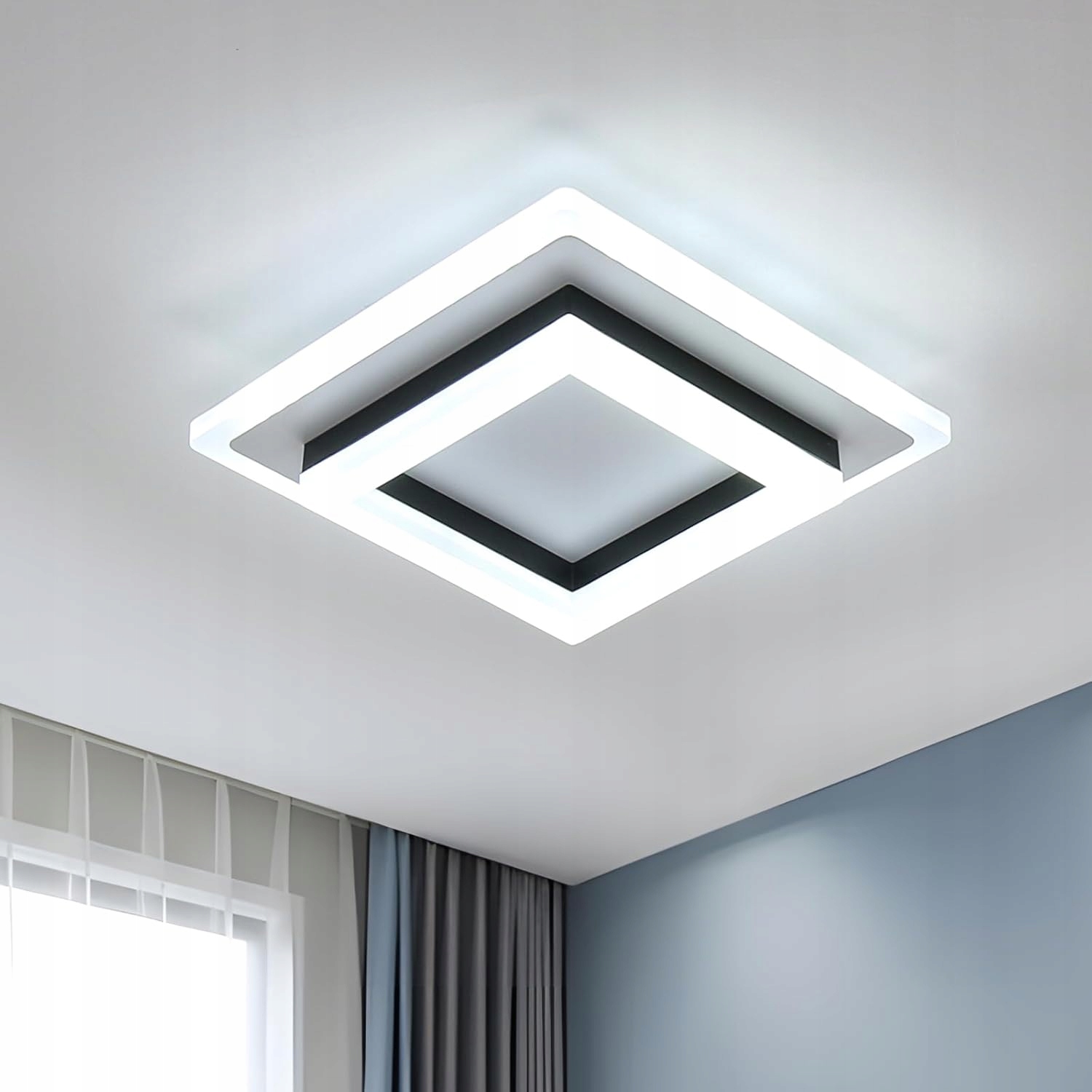 LAMPA SUFITOWA LED PLAFON ŁAZIENKOWY CZARNY KWADRAT 24W 6500K NOWOCZESNA