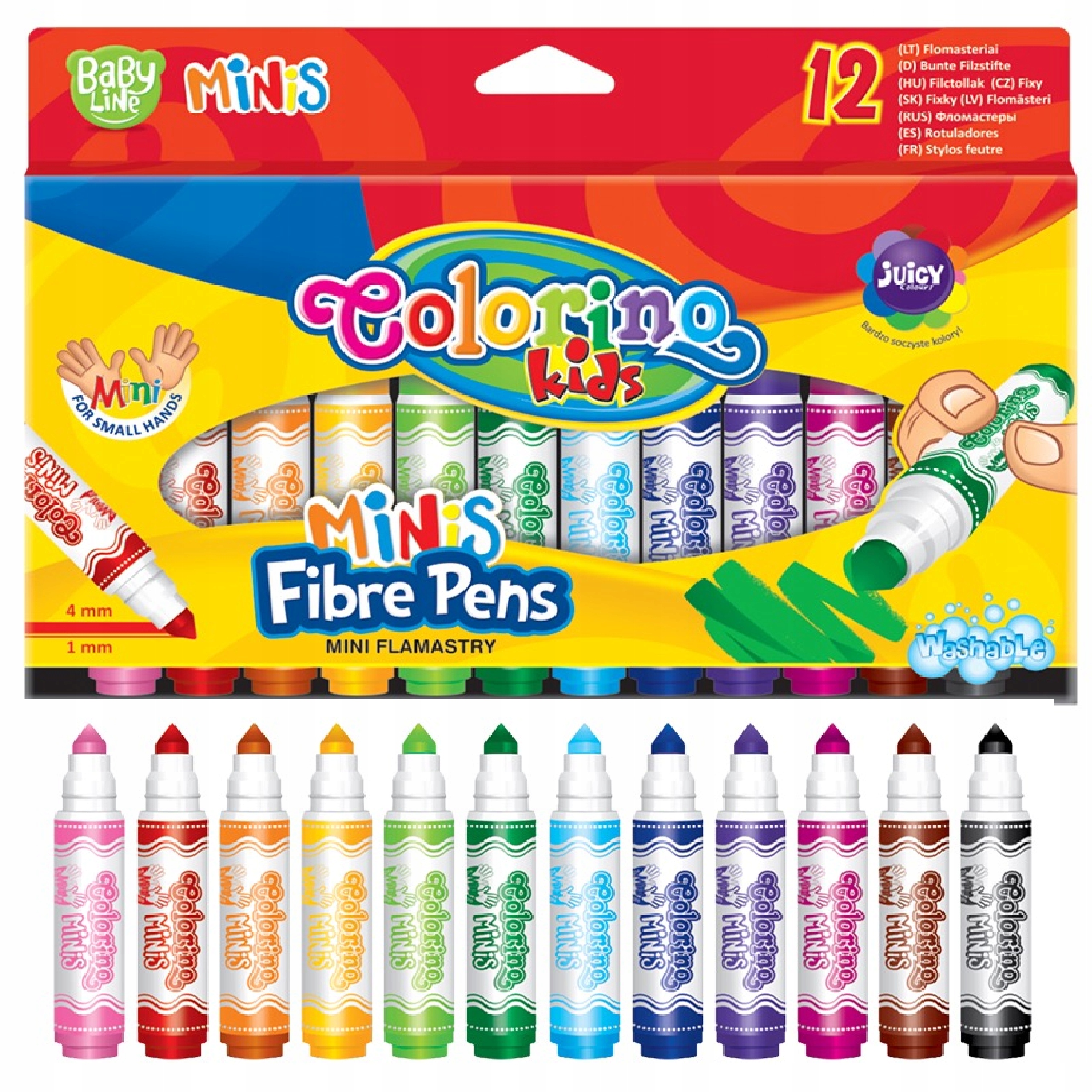 MINI FLAMASTRY ZMYWALNE 12 KOLOR WIEK 2+ COLORINO