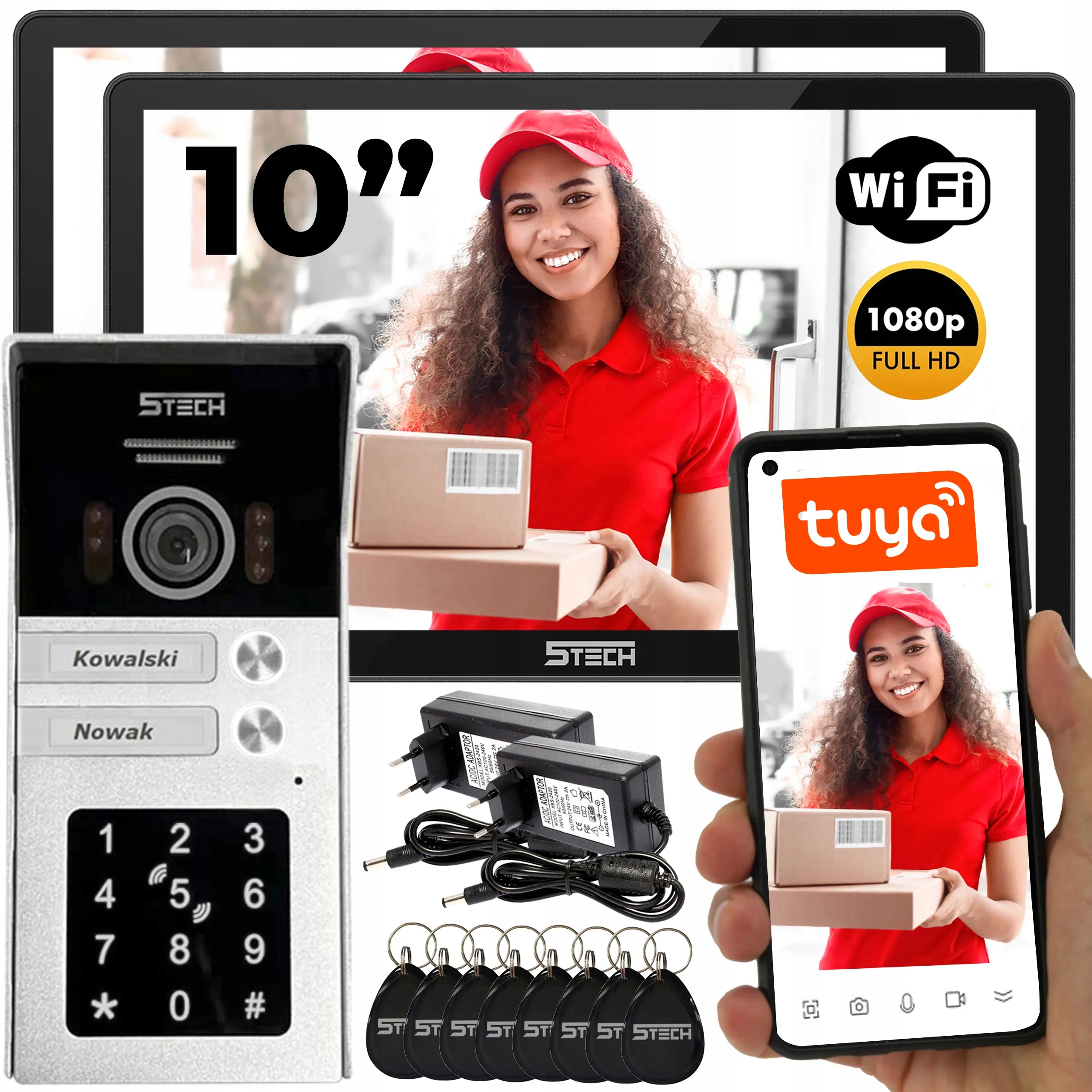 Cyfrowy 2-żyłowy Wideodomofon WiFi 5TECH 2-Rodzinny Twin 2x Virgo 10'' Ips