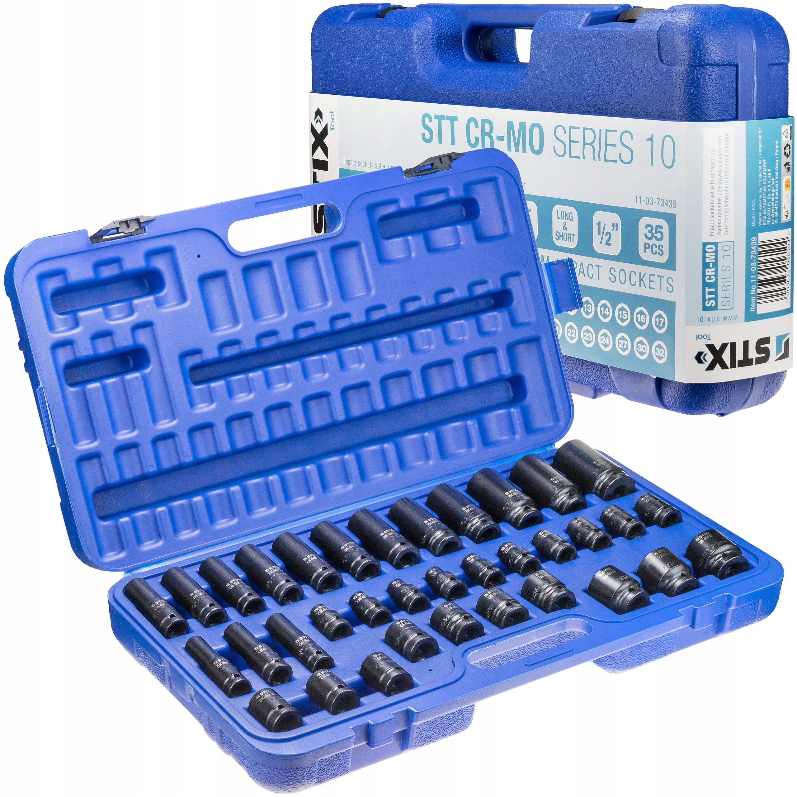 Sada Dlhých A Krátkych Rázových Nástavcov 1/2" 8-32 MM Cr-mo Stix 35ks
