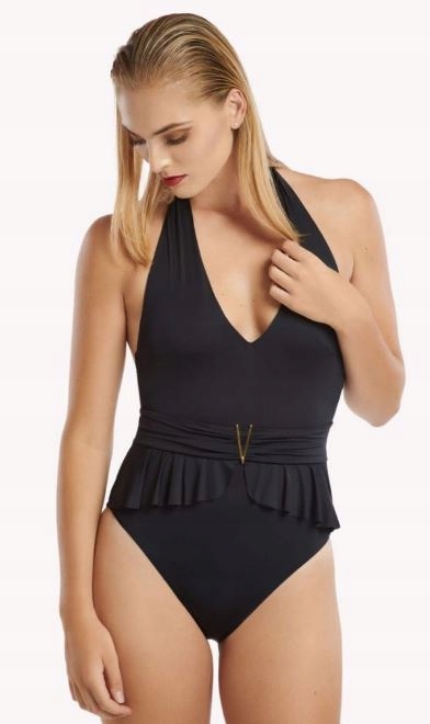 Liščí Jednodílné Plavky, Černé, Zavazování Kolem Krku, 42D, 80D XL