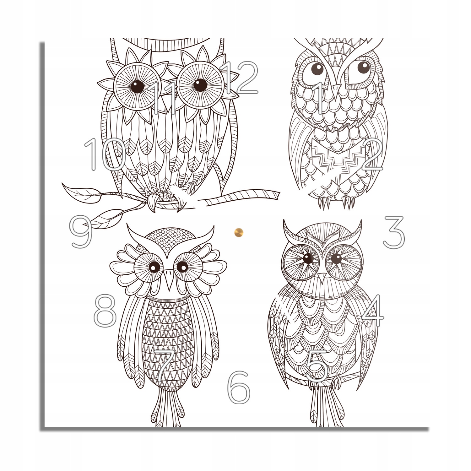 

Sowy ptaki szkic foto-zegar kwadratowy 30x30 cichy