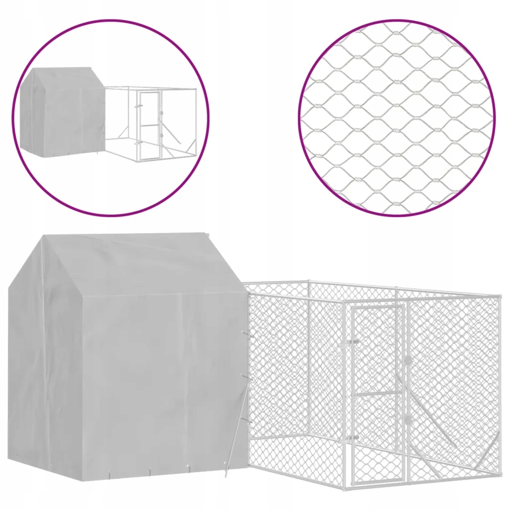 Levně Kotec pro psa, se střechou, stříbrná, 4x4x2,5 m, ocel galvanizovaná