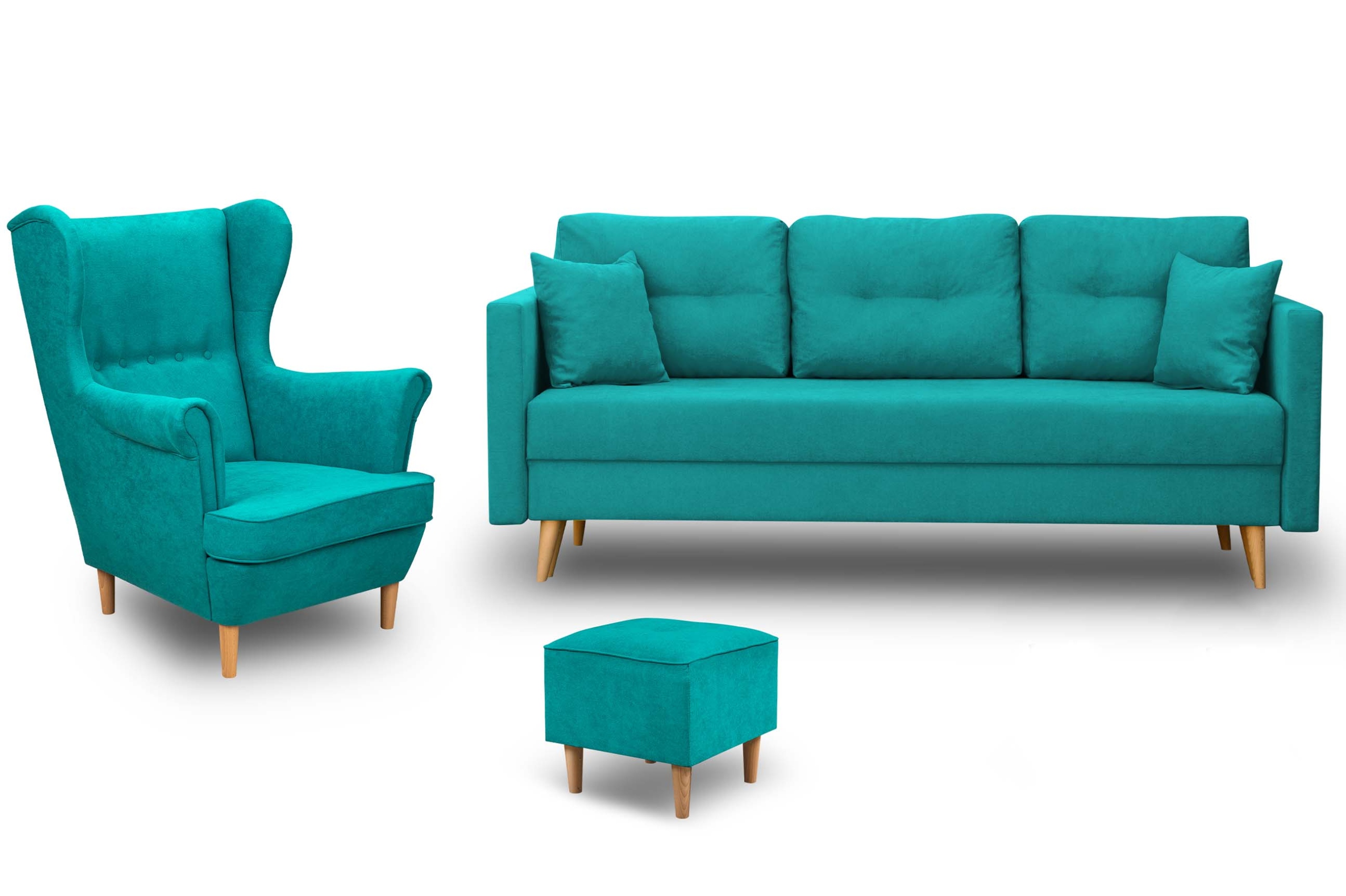 

Zestaw Skandynawski Sofa Fotel Uszak I Podnóżek