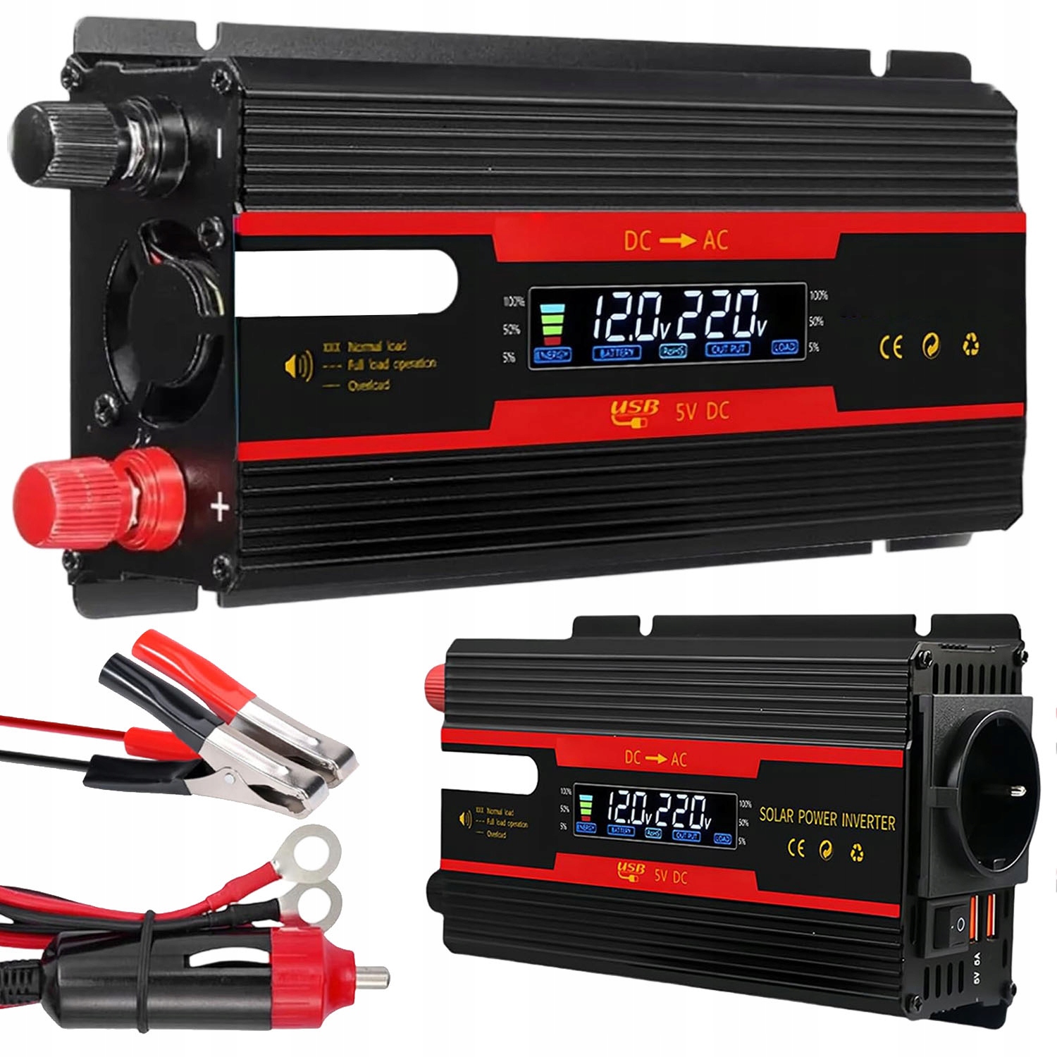 Měniče Napětí Do Auta DC 12V/24V Na Ac 220V S LCD 2000W 2 Usb