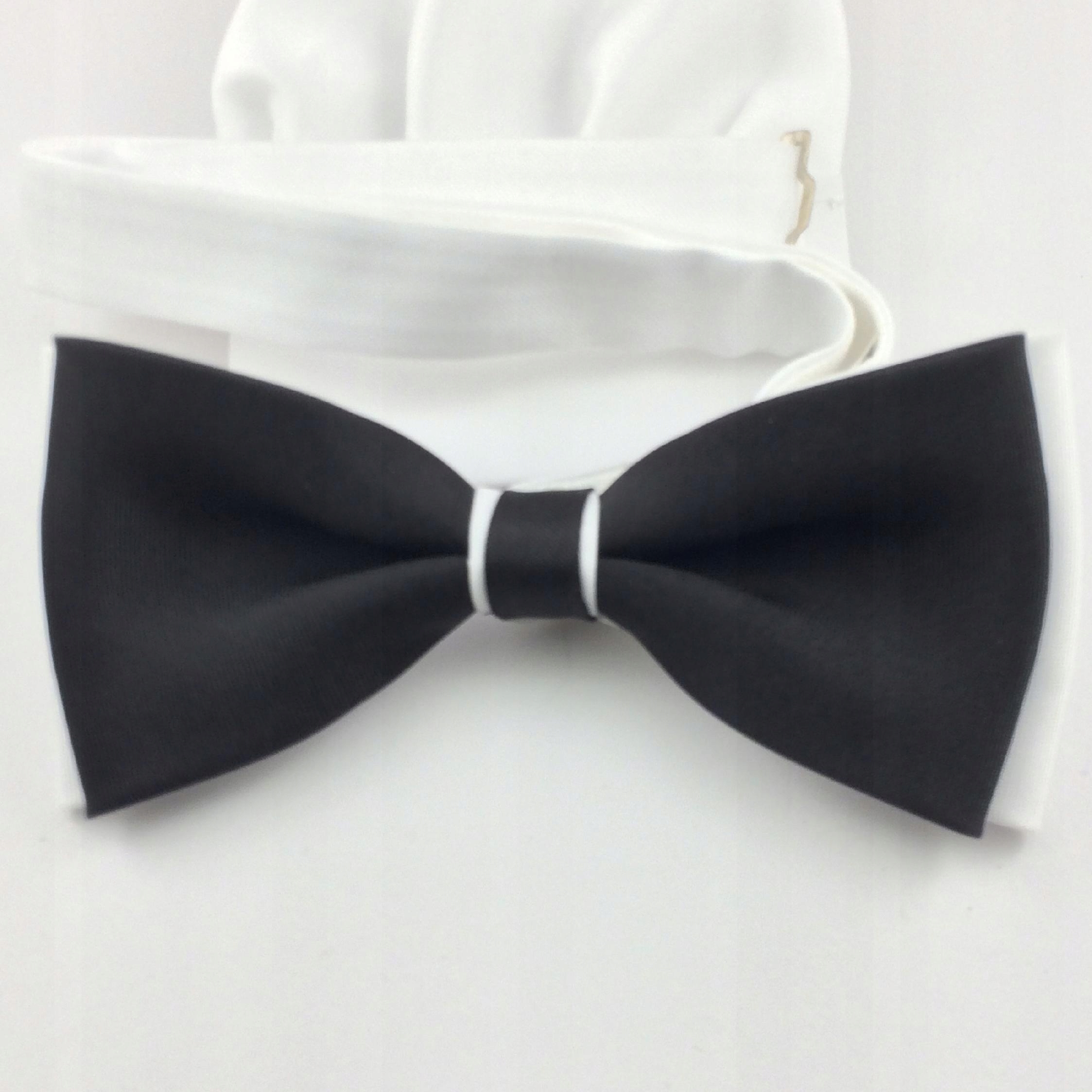 CZARNO BIAŁA MUCHA Z WYPUSTKĄ BIAŁĄ POSZETKĄ ! Model GŁADKA JEDNOLITA