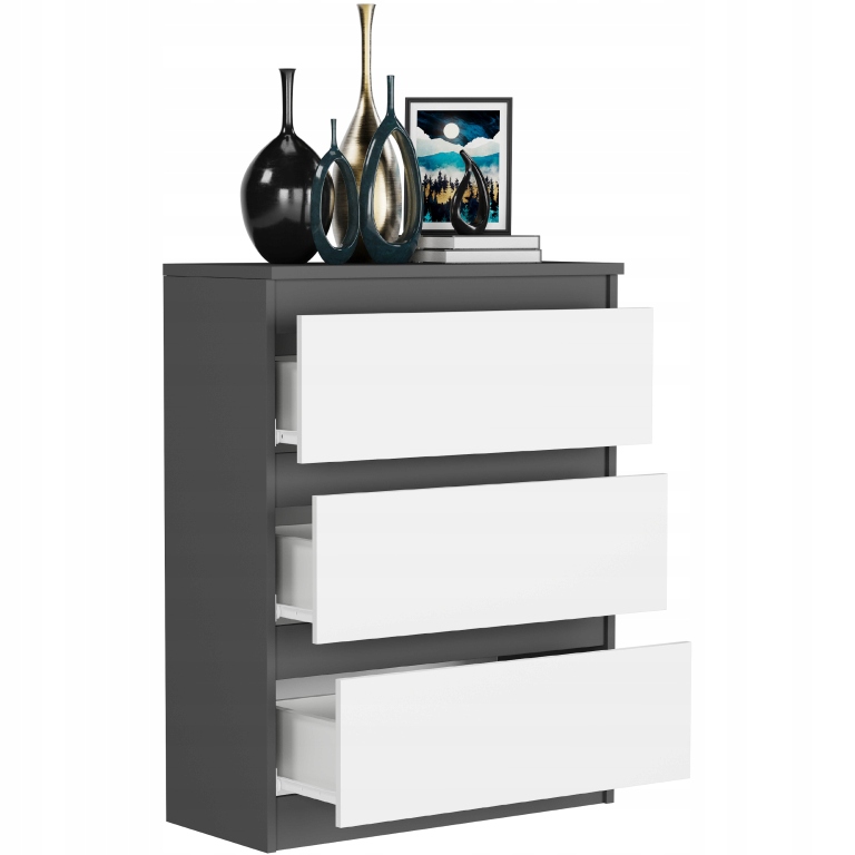 Modna DUŻA KOMODA 3 SZUFLAD SZAFKA PL R-3 ANTRACYT MIX