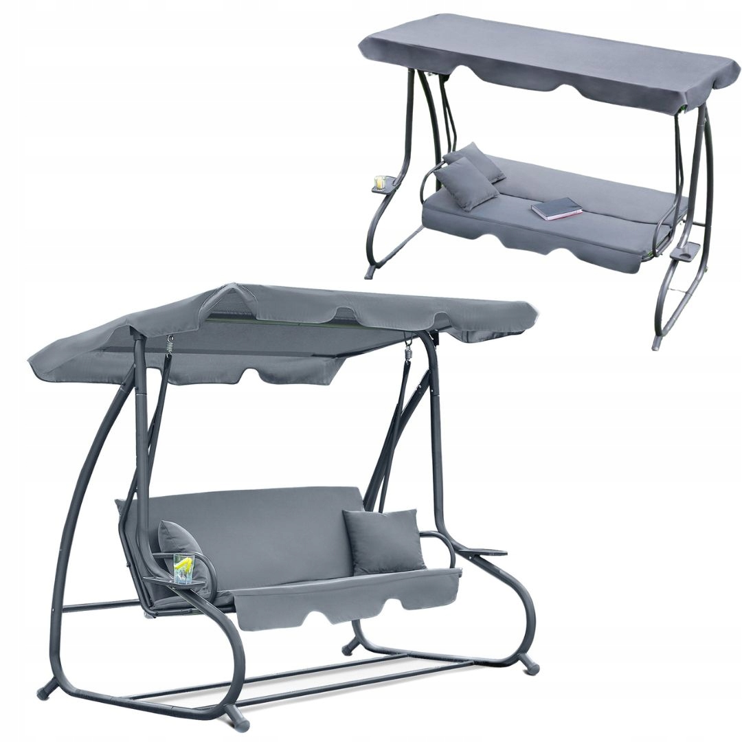 Huśtawka Ogrodowa Rozkładana Leżanka Solidna 170 x 50cm Szara