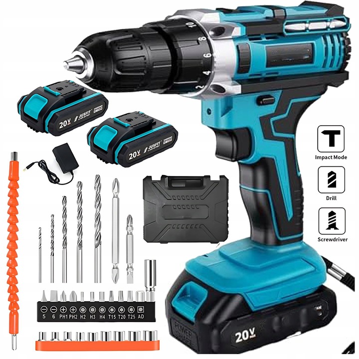 Aku Vrtačka Aku Příklepový 2xAKU 48V Šroubovák Bity