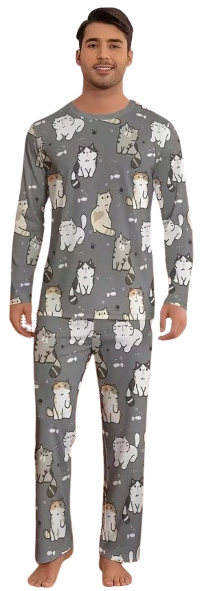 Vtipné Pyžamo Kočky Pyžamo Dlouhý Rukáv Dlouhé Kalhoty Pánské Pyžamo XL