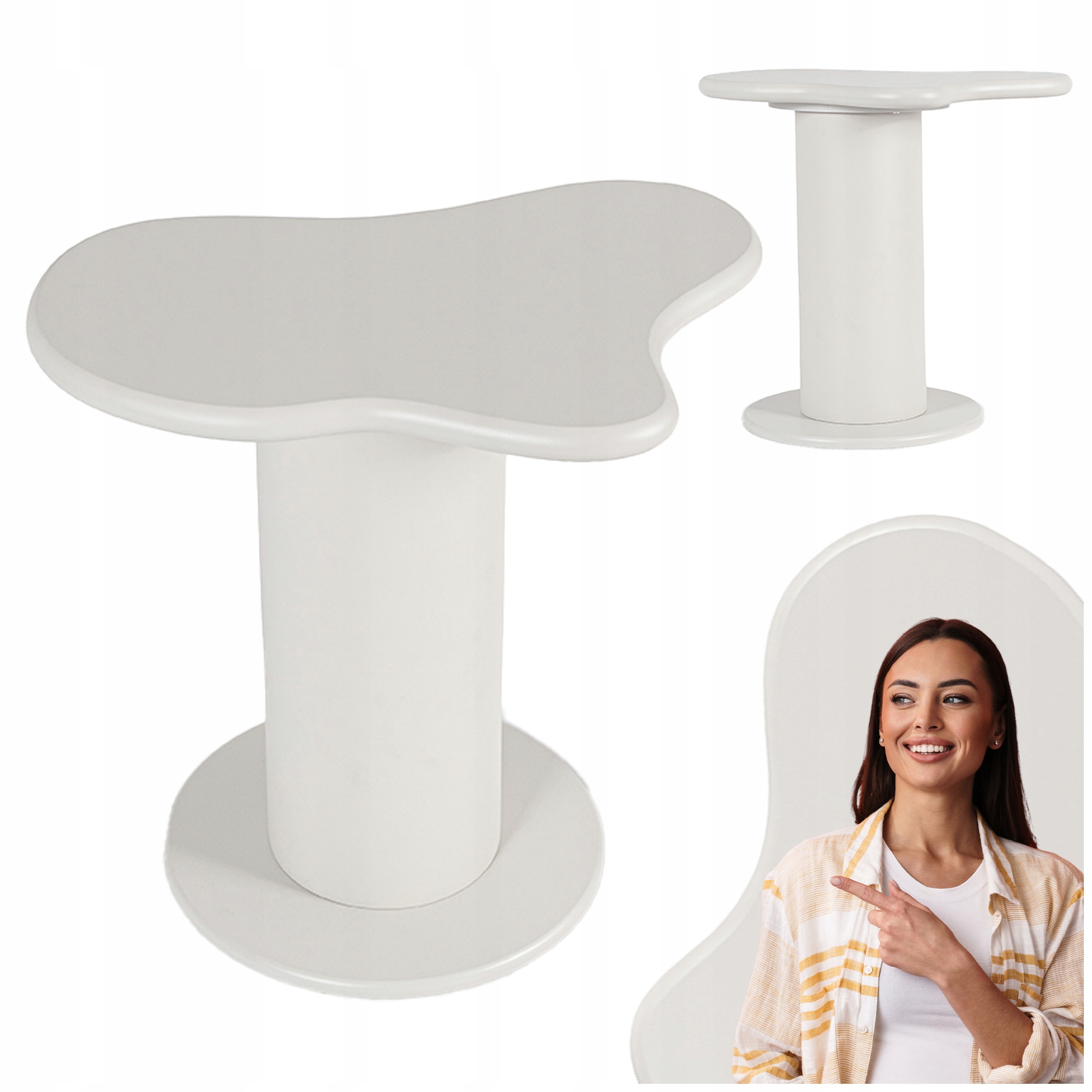 Konferenční stolek Bílý Oválný Obláček Moderní Japandi Malá lavice Pascal