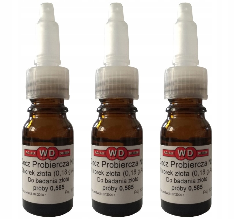 3x Chlorid Zlatý 0,18 g Au Zkušební kapalina 10 ml