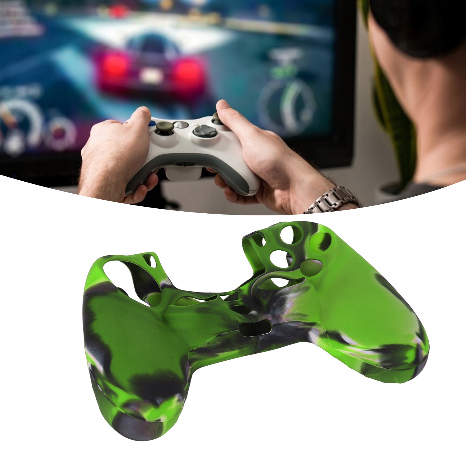 Silikonowe Etui na PS4 z Ochronnym Uchwytem i Nakładkami na Analogi - Kamuflaż Zielony