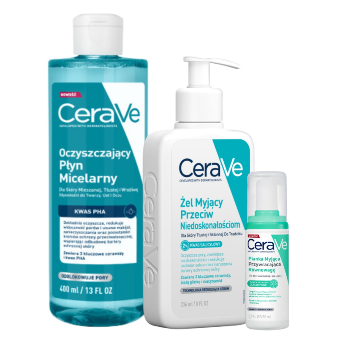 CeraVe Żel myjący przeciw niedoskonałościom 236ml Płyn micelarny 400ml