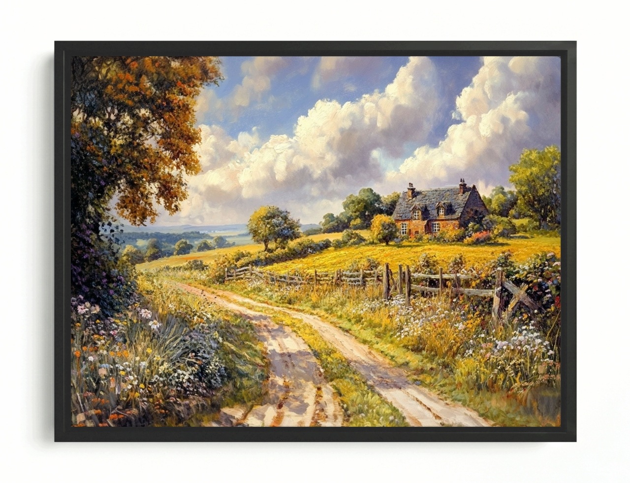 Obraz Rám Americký Box Krajina Rustikální Venkov Vesnice Dům Cesta Léto 80x60