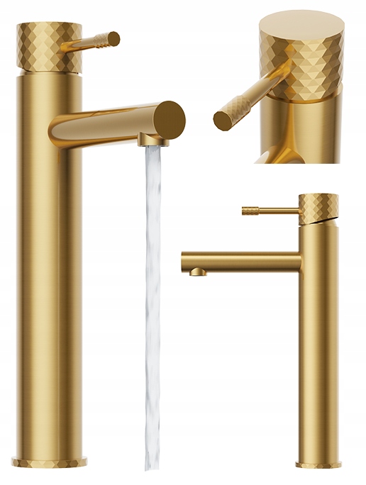Vysoká stojanková umývadlová batéria do kúpeľne, kohútik brushed gold Glami