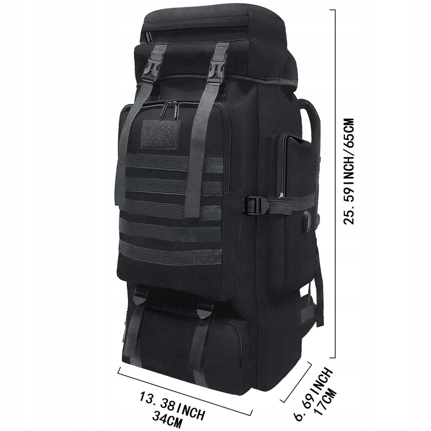 WESOKE Plecak Taktyczny 80L Wodoodporny Regulowany Czarny Outdoor — miniatura 2